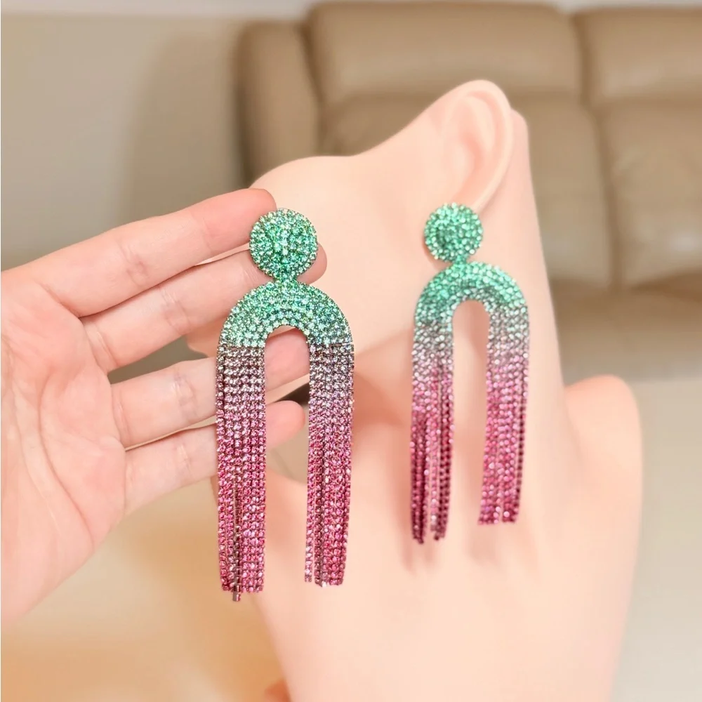 ⚜️ Elegant Spring Pink and Green Ombre Earrings